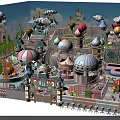 Vibrant Amusement Park With Colorful Buildings Hot Air Balloons And Carousel Rides