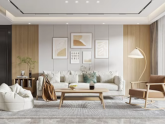 Nordic Living Room Home Living Room Background Wall Sofa Coffee Table Combination Sofa Background Wall TV Style Wall Living Room Floor Lamp Curtain Ornaments 3d model