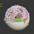 Organ and Hair Cellular Structure 3D Model with Colorful Organelles and Clear Details