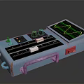 Portable Blue Electronic Oscilloscope With Green Waveform Display Knobs Control Buttons And Red Label