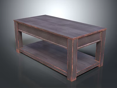 Dark Brown Wooden Coffee Table With Two Tier Shelf And Simple Design 3d model