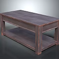 Dark Brown Wooden Coffee Table With Two Tier Shelf And Simple Design