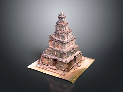 Traditional Multi Tiered Stone Tower Architecture Model With Intricate Carved Details And Square Base 3d model