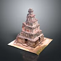Traditional Multi Tiered Stone Tower Architecture Model With Intricate Carved Details And Square Base