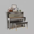 Elegant Piano and Art Supplies Display with Picture Frames Plants and Vase