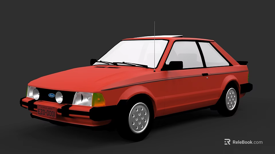 Red Classic Two Door Coupe Car With Front Design And Alloy Wheels 3d model 