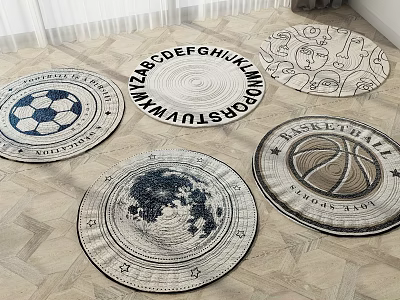 Round Area Rugs With Sports And Celestial Patterns 3d model