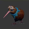 Cute Kiwi Bird With Fluffy Brown Feathers Wearing Silver Goggles And Blue Scarf