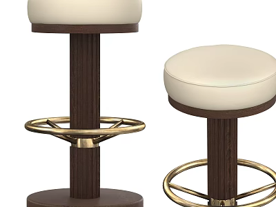 Pair of Bar Stools With White Upholstered Seats Dark Wooden Legs And Gold Metal Bases 3d model
