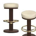 Pair of Bar Stools With White Upholstered Seats Dark Wooden Legs And Gold Metal Bases