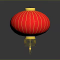 Red Lantern Light Fixture With Gold Stripes And Tassel Design For Home Furniture