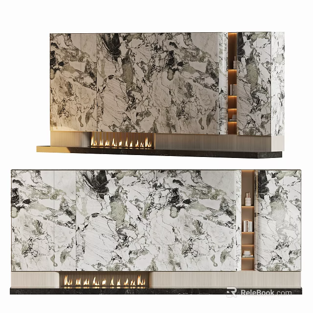 Modern TV Background Wall Design With Marble Texture And Ambient Lighting 3d model