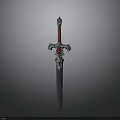 Ornate Fantasy Sword With Red Hilt Silver Blade And Decorative Guard Design