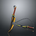 Decorative Knife With Chain Black Yellow Blade Red Handle Green Decoration And Small Knife