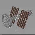 Detailed Orbital Spacecraft Structure With Circular Module And Solar Panels Array