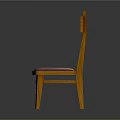 Classic Wooden Chair With Vertical Slats Backrest And Striped Fabric Seat Cushion