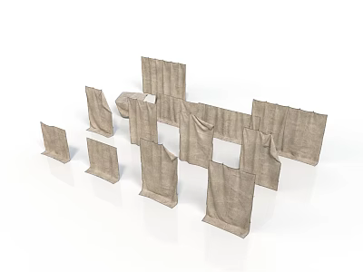 Multiple Brown Fabric Decorative Pieces In Various Shapes For 3d model