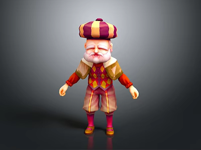 Cartoon Clown Character With Striped Hat White Beard Colorful Diamond Pattern Outfit And Pink Shoes 3d model