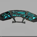 Futuristic Electronic Control Panel Featuring Curved Metallic Structure And Blue Illumination Panels 3d model