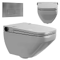 Modern Wall Hung Toilet With Sleek Ceramic Cover Concealed Tank And Embedded Push Button