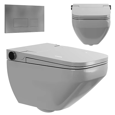 Modern Wall Hung Toilet With Sleek Ceramic Cover Concealed Tank And Embedded Push Button 3d model