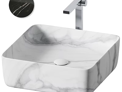 Modern Square White Marble Washbasin With Silver Faucet And Countertop Design 3d model
