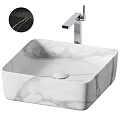 Modern Square White Marble Washbasin With Silver Faucet And Countertop Design