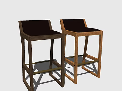 Two Modern Wooden Square Frame Bar Stools With Dark Comfortable Seat 3d model