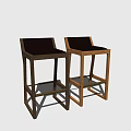 Two Modern Wooden Square Frame Bar Stools With Dark Comfortable Seat
