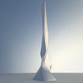 Modern Tall Tower With Sleek Curved Structure Against Blue Sky And Human Figure 3d model