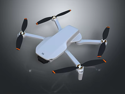 Sleek White Quadcopter Drone With Four Propellers Black And Orange Tips And Camera 3d model