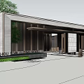 Modern Chinese Style Entrance Gate Design With Wooden Grilles Stone Walls and Greenery