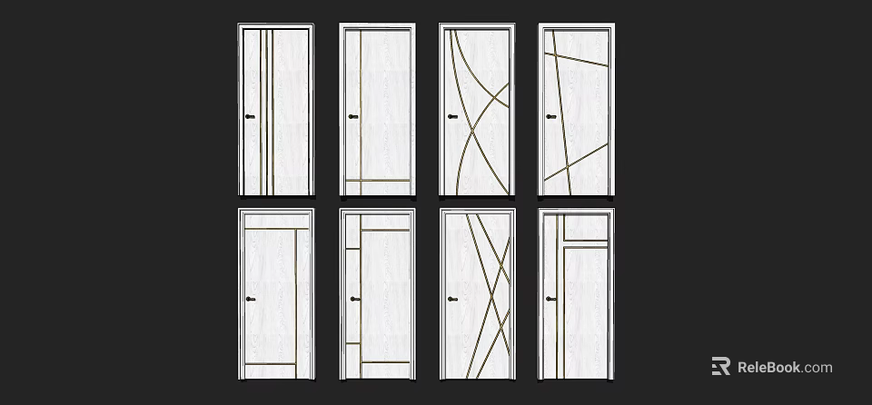 Various Hinged Door Designs With Decorative Lines And Panel Patterns 3d model 