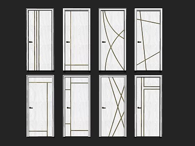 Various Hinged Door Designs With Decorative Lines And Panel Patterns 3d model