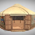 Traditional Dome Shaped Yurt Tent With Beige Fabric Colorful Embroidery Wooden Doors And Floor