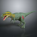 Green Dinosaur Model With Yellow Stripes Spikes On Back Open Mouth And Red Markings