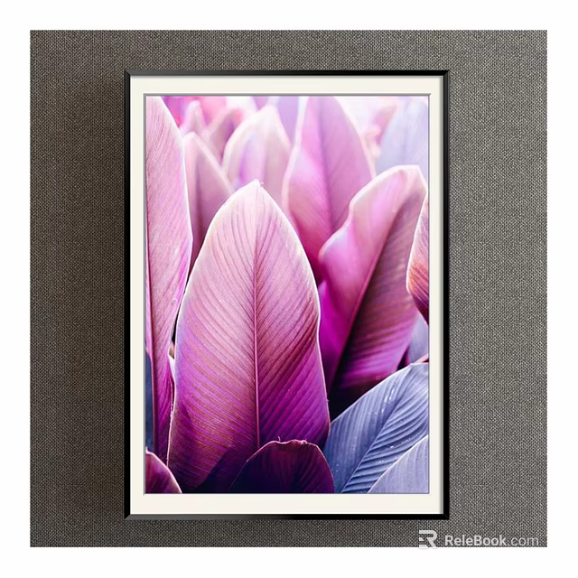Vibrant Botanical Painting With Purple And Blue Textured Tropical Leaves 3d model 
