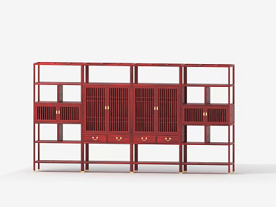 Red Entryway Console Side Cabinet with Multiple Shelves Cabinet Doors and Drawers 3d model