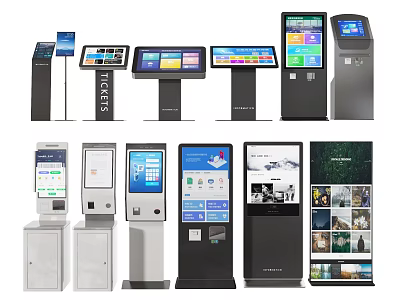 Public Facilities with Various Self Service Kiosks for Tickets Information and Digital Displays 3d model