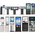 Public Facilities with Various Self Service Kiosks for Tickets Information and Digital Displays
