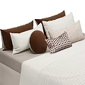 Modern Double Bed With Striped Bedspread And Patterned Pillows In Neutral Tones 3d model