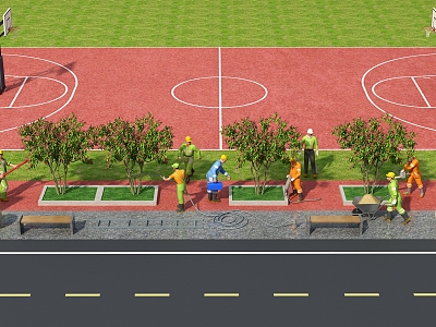 Outdoor basketball court road landscape 3d model