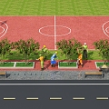 Outdoor basketball court road landscape 3d model