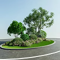 Municipal Road Roundabout With Green Island Trees Shrubs And Lawn