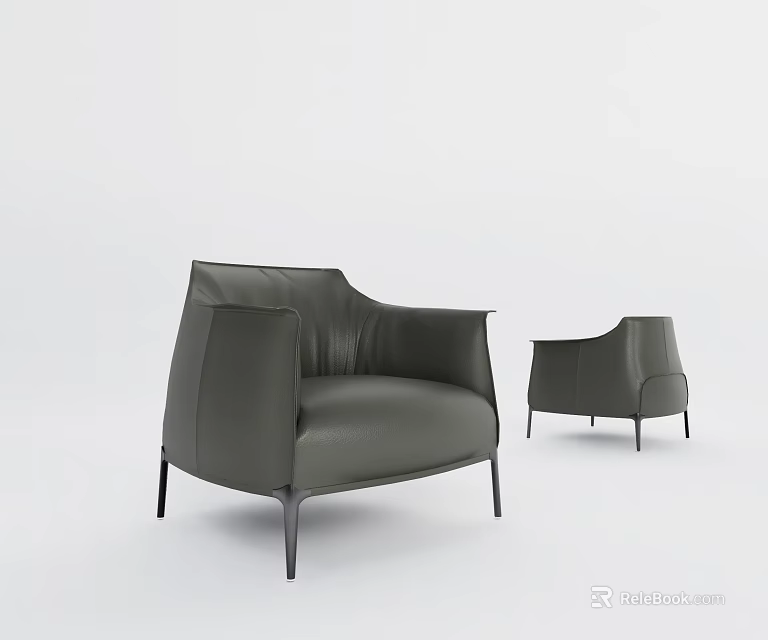 Modern Gray Leather Single Sofa With Slim Metal Legs And Comfortable Backrest 3d model