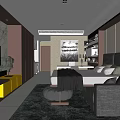 Modern Apartment Interior Design with Open Layout Sofa TV Bookshelves and Decorative Rug