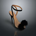 Stylish Black High Heels with Ankle Strap Stiletto Heel and Feather Decoration on Light Sole