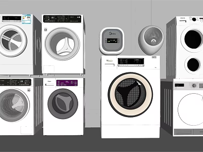 Various Modern Washing Machine Models With Front Load Designs And Control Panels 3d model