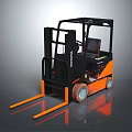 Modern Black and Orange Industrial Equipment Forklift with Cabin and Forks for Material Handling