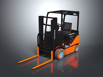 Modern Black and Orange Industrial Equipment Forklift with Cabin and Forks for Material Handling 3d model